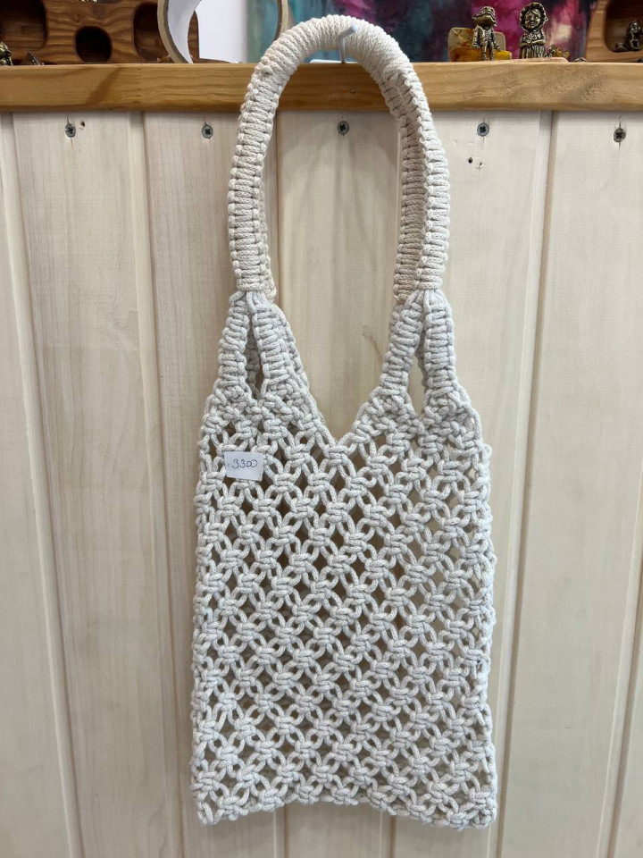 авоська макраме с тугой ручкой белая